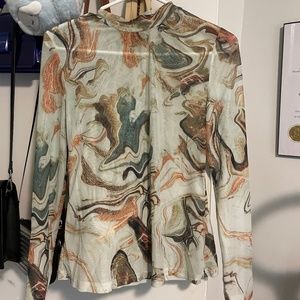 Mesh/sheer Marble mock neck